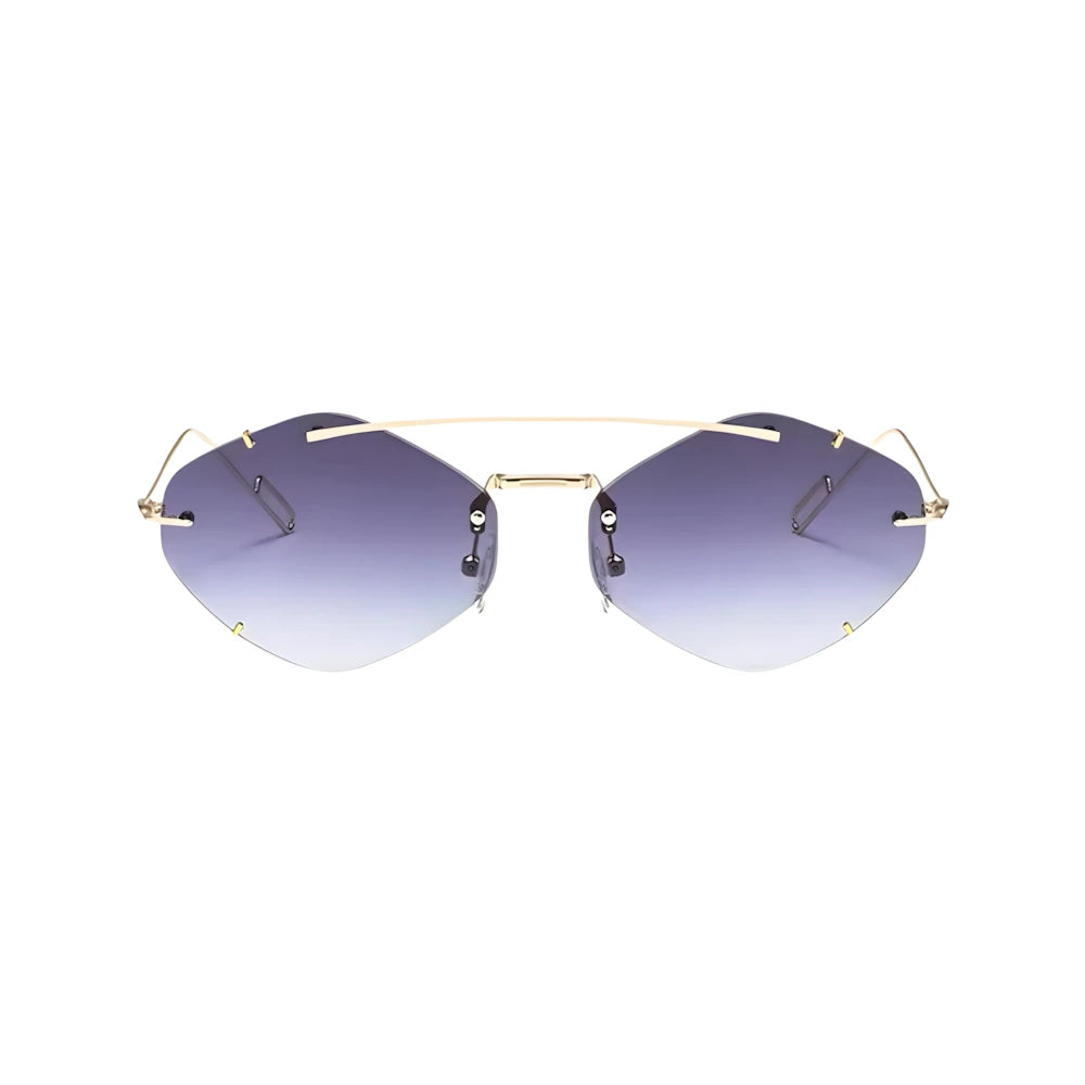 Minimal round sunglasses with gold frame and purple gradient lenses, front view — HARO Cap d'Antibes
