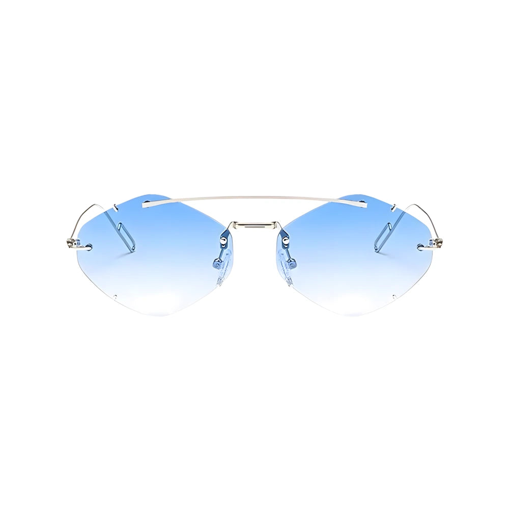 Minimal round sunglasses with silver frame and blue polarized lenses, front view — HARO Cap d'Antibes