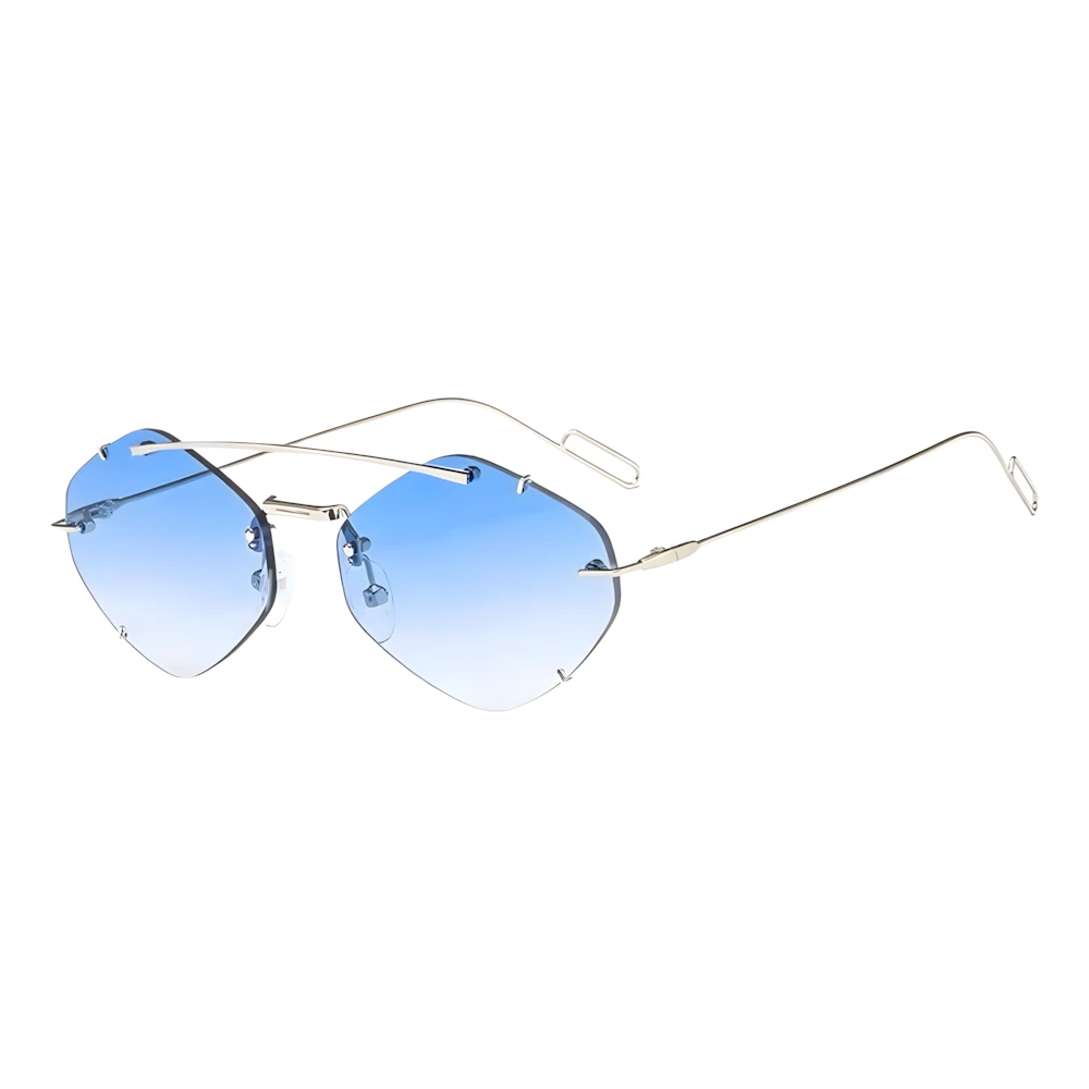 Minimal round sunglasses with silver frame and blue lenses, side angle — HARO Cap d'Antibes