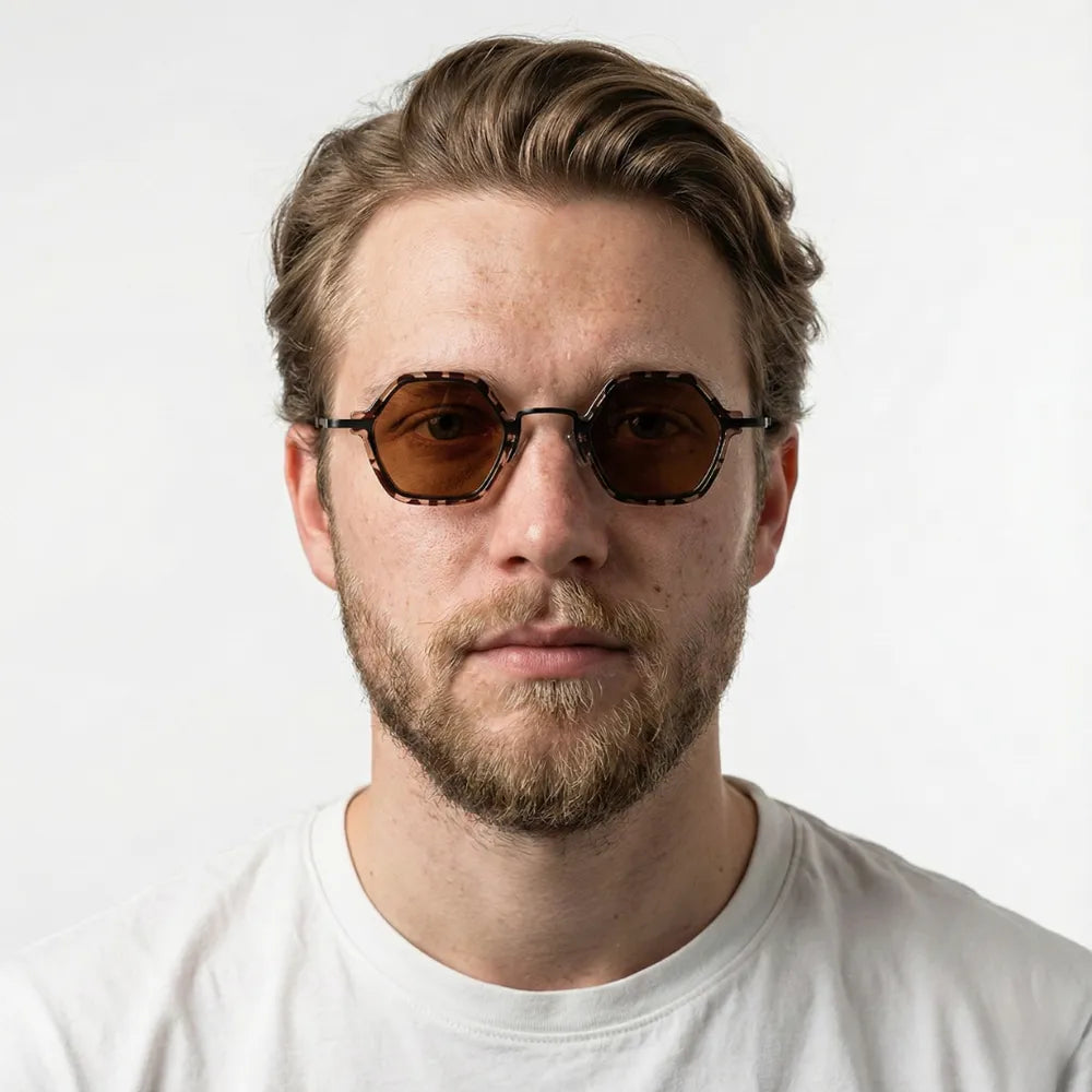 Hexagonal acetate-metal sunglasses worn outdoors — HARO Cap-Ferrat 1925 lifestyle