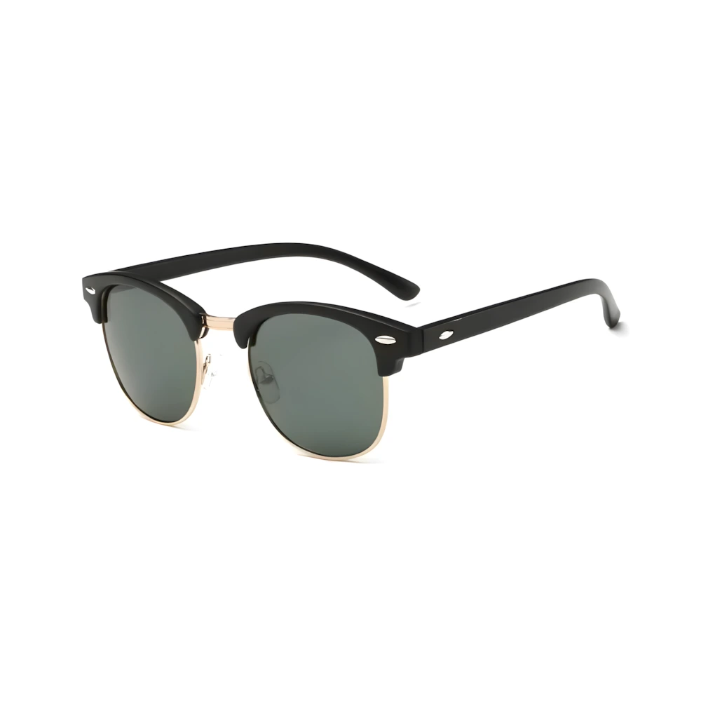 Browline sunglasses with black frame and green lenses, side angle — HARO Capri Malaparte