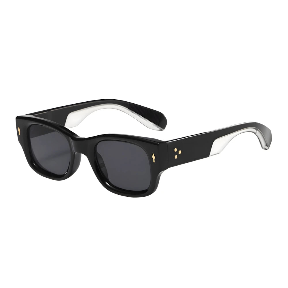 Rectangular acetate sunglasses with black frame and black lenses, side angle — HARO Cinque Terre Manarola