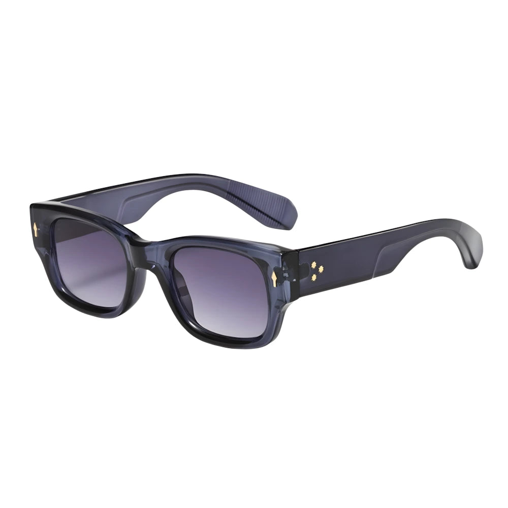 Rectangular acetate sunglasses with blue frame and gradient lenses, side angle — HARO Cinque Terre Manarola