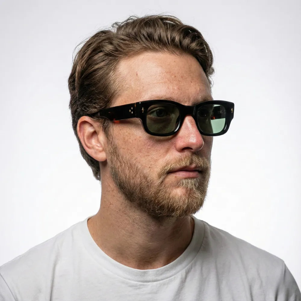 Rectangular acetate sunglasses worn outdoors — HARO Cinque Terre Manarola lifestyle