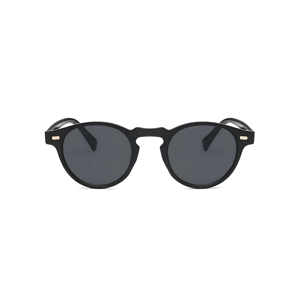 Round acetate sunglasses with black frame and black polarized lenses, front view — HARO Côte d'Azur Èze