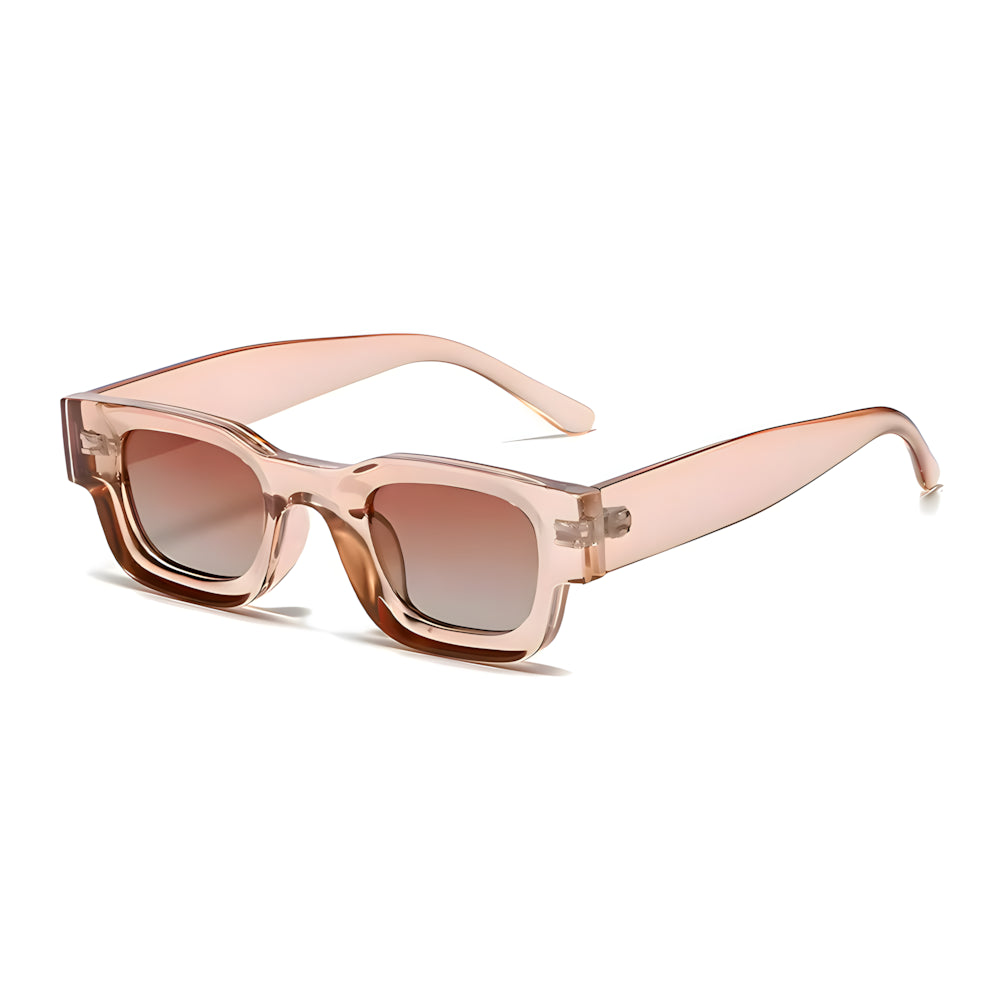 Rectangular acetate sunglasses with champagne frame, side angle — HARO Côte d'Azur Menton