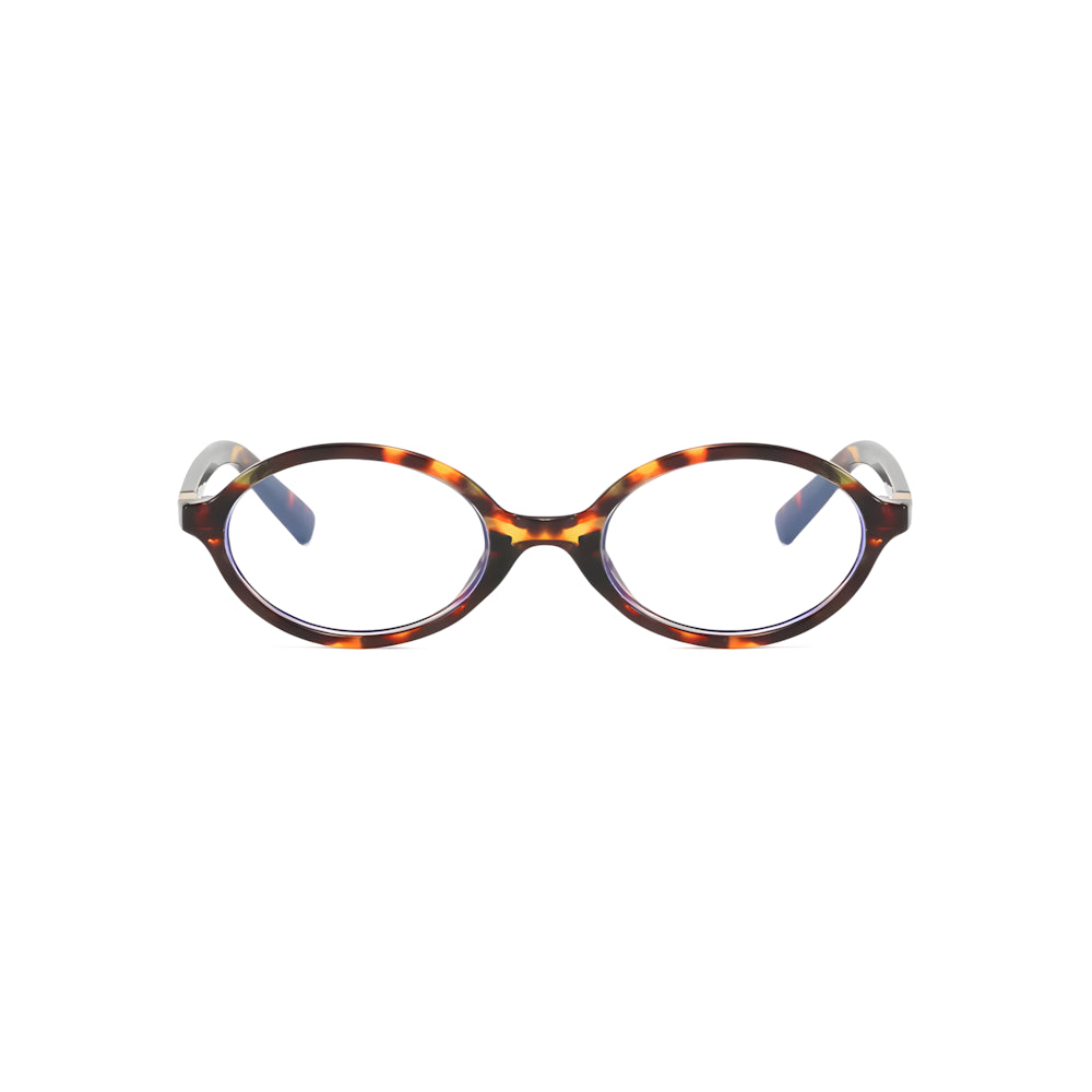 Rectangular blue-light glasses with tortoise acetate frame, front view — HARO Davos 1924