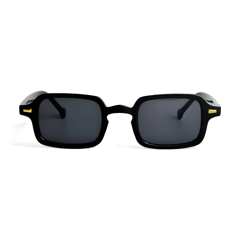 Bold rectangular acetate sunglasses with black frame and black polarized lenses, front view — HARO Dolcevita Portofino