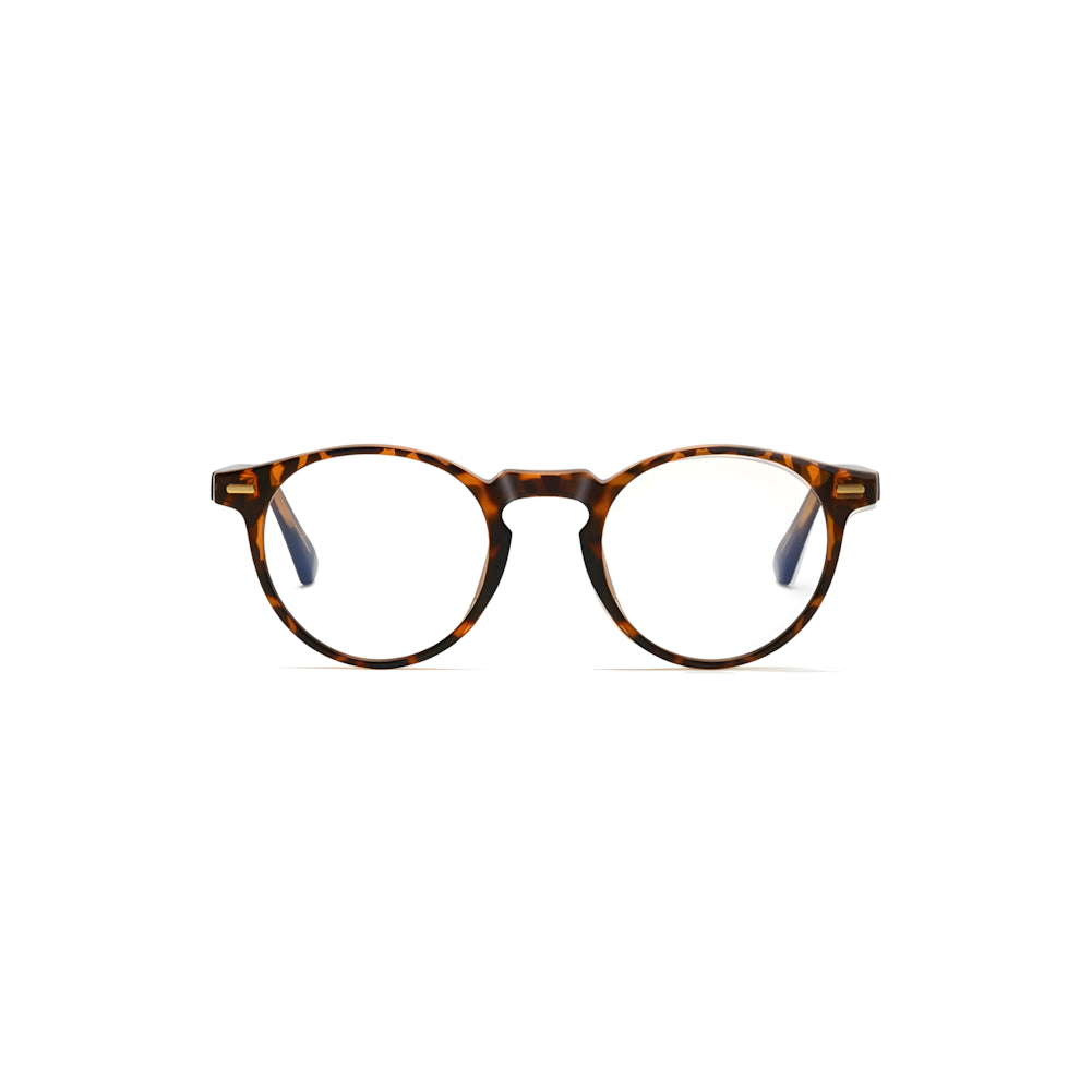 Browline blue-light glasses with tortoise acetate frame, front view — HARO Gstaad Palace