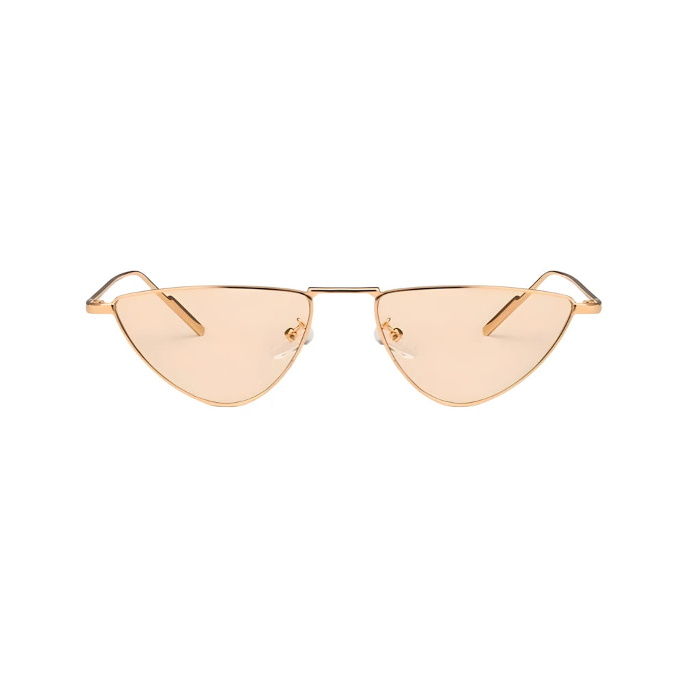 Thin cat-eye metal sunglasses with gold frame and champagne lenses, front view — HARO Hyères Palmiers