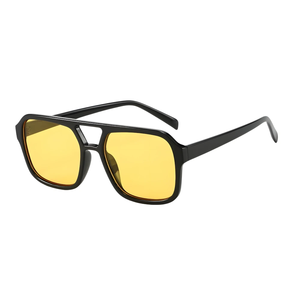 Square aviator sunglasses with black frame and yellow lenses, side angle — HARO Monte Carlo 1929