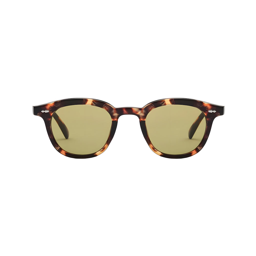 Classic round sunglasses with tortoise frame and yellow polarized lenses, front view — HARO Portofino 7PM