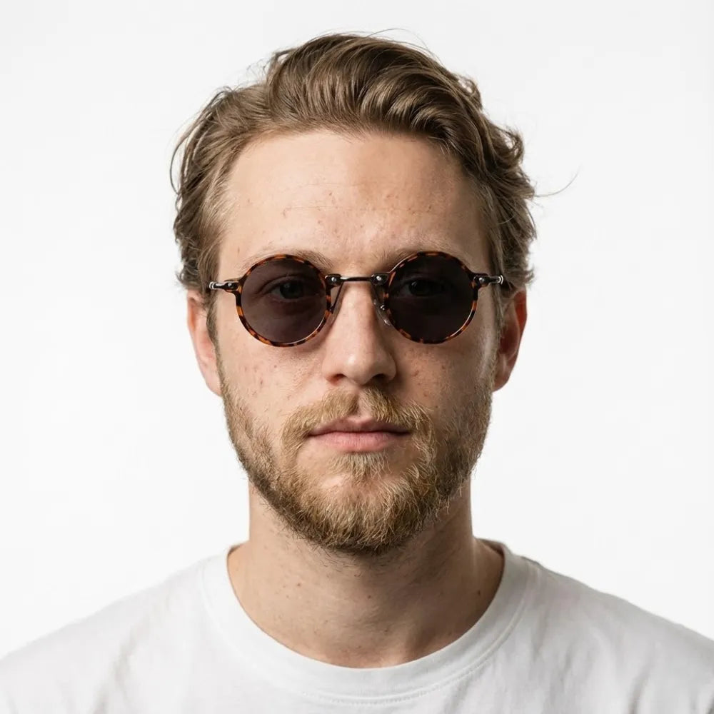 Petite round acetate sunglasses worn outdoors — HARO Sanremo 1947 lifestyle