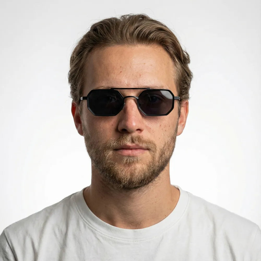 Hexagonal aviator sunglasses worn outdoors — HARO Sorrento Grand Tour lifestyle