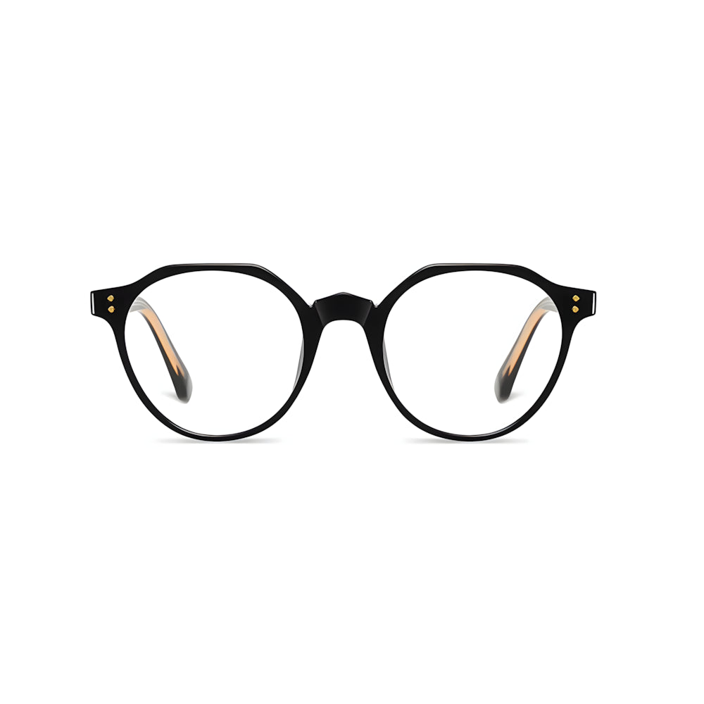 Narrow blue-light glasses with black acetate-metal frame, front view — HARO St. Moritz '19