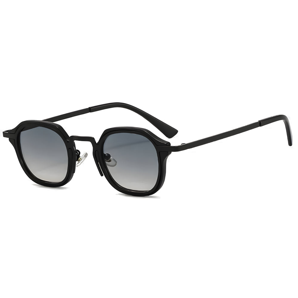 Round metal sunglasses with black frame and blue gradient lenses, side angle — HARO St. Tropez '56