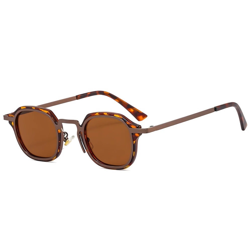 Round metal sunglasses with tortoise frame and brown lenses, side angle — HARO St. Tropez '56