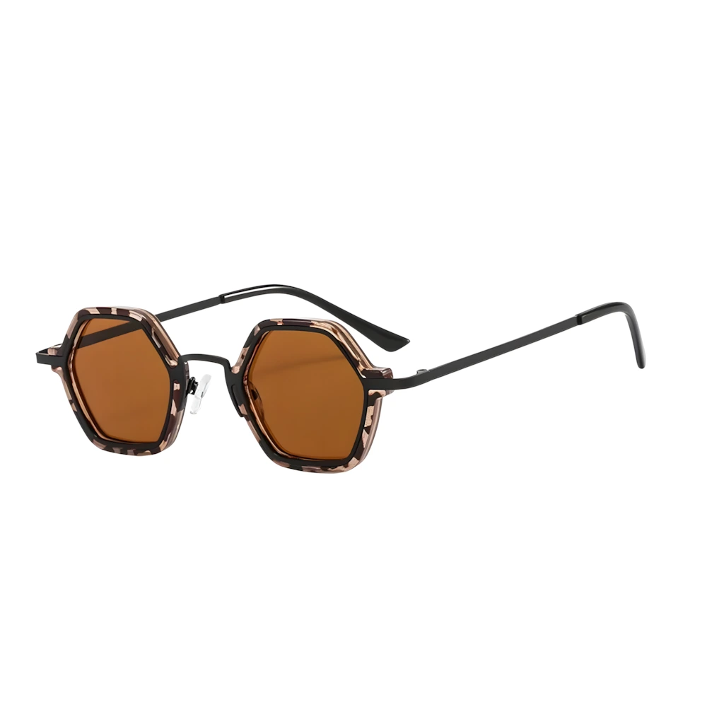 Hexagonal sunglasses with tortoise frame and brown lenses, side angle — HARO Cap-Ferrat 1925