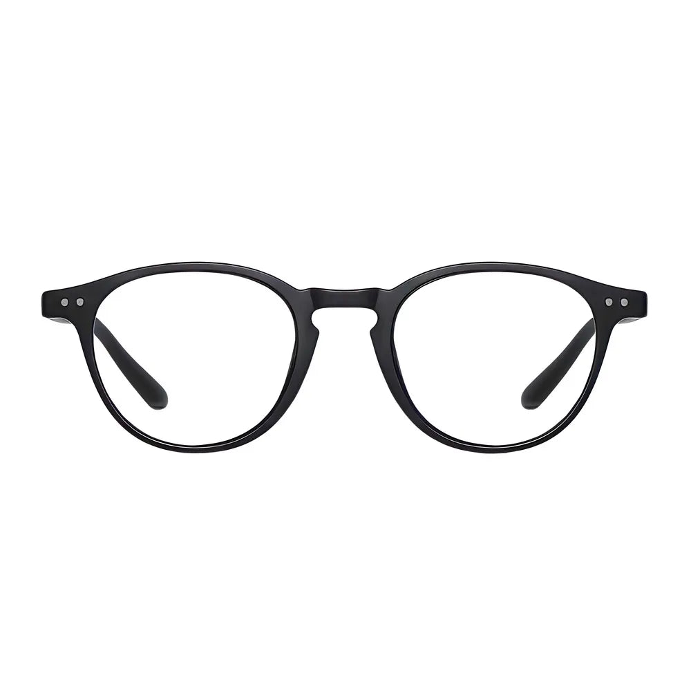 Rectangular blue-light glasses with matte black acetate frame, front view — HARO Chamonix Mont Blanc