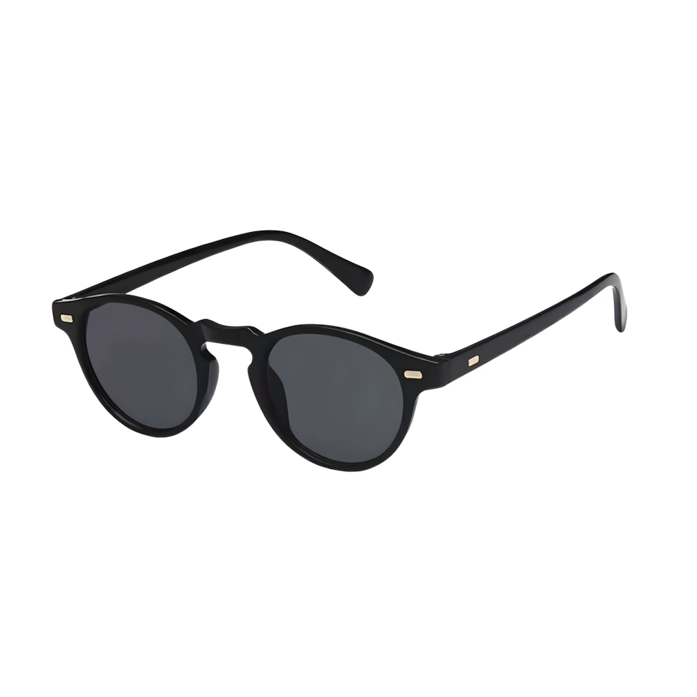 Round acetate sunglasses with black frame and black lenses, side angle — HARO Côte d'Azur Èze