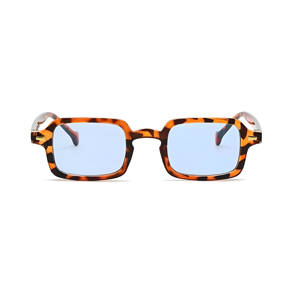 Rectangular acetate sunglasses with tortoise frame and blue polarized lenses, front view — HARO Dolcevita Portofino