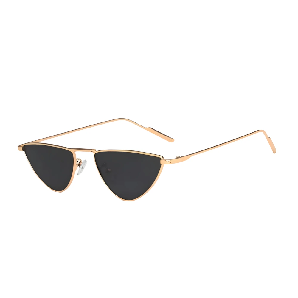 Cat-eye metal sunglasses with gold frame and black lenses, side angle — HARO Hyères Palmiers