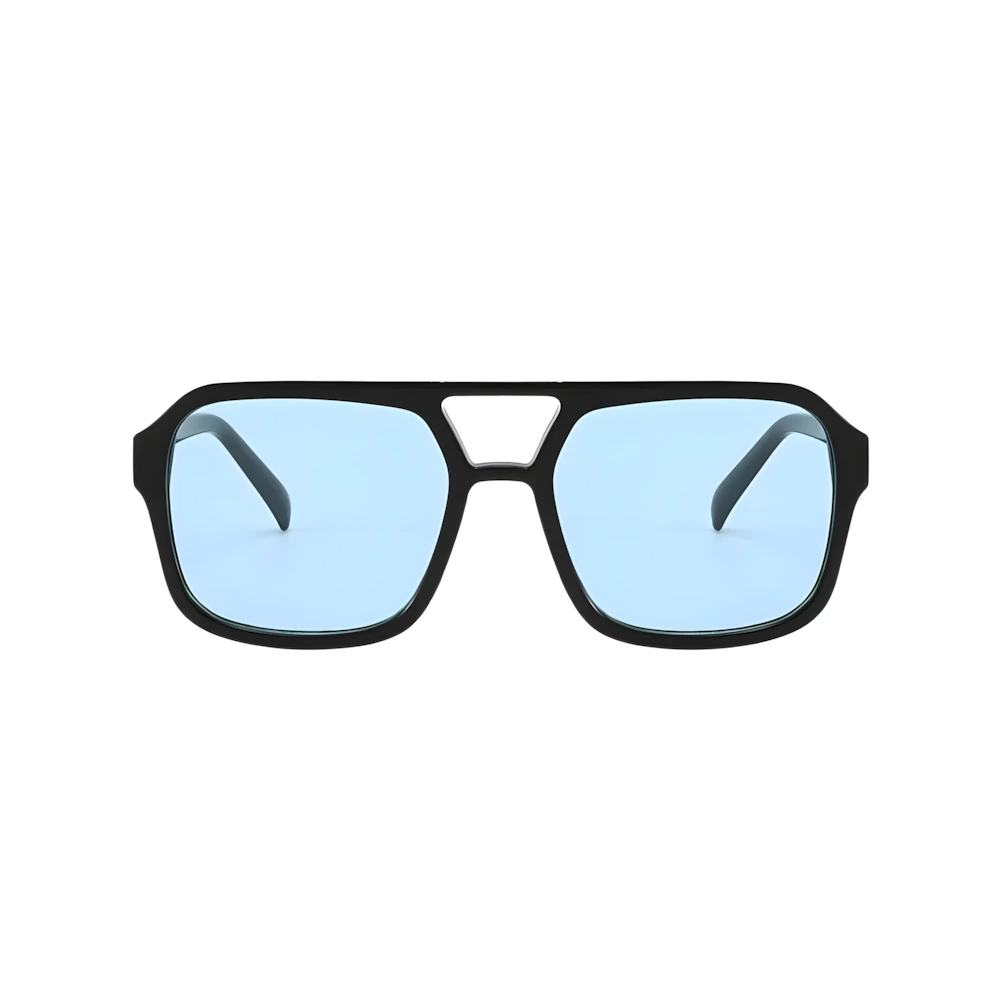 Square aviator sunglasses with black frame and blue polarized lenses, front view — HARO Monte Carlo 1929