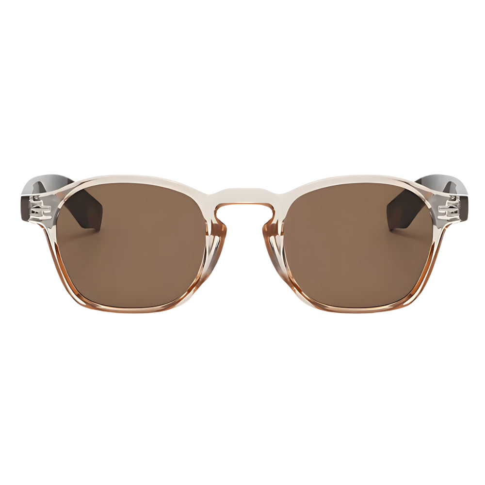 Oversized square translucent acetate sunglasses with champagne frame and brown polarized lenses, front view — HARO Riviera 1962