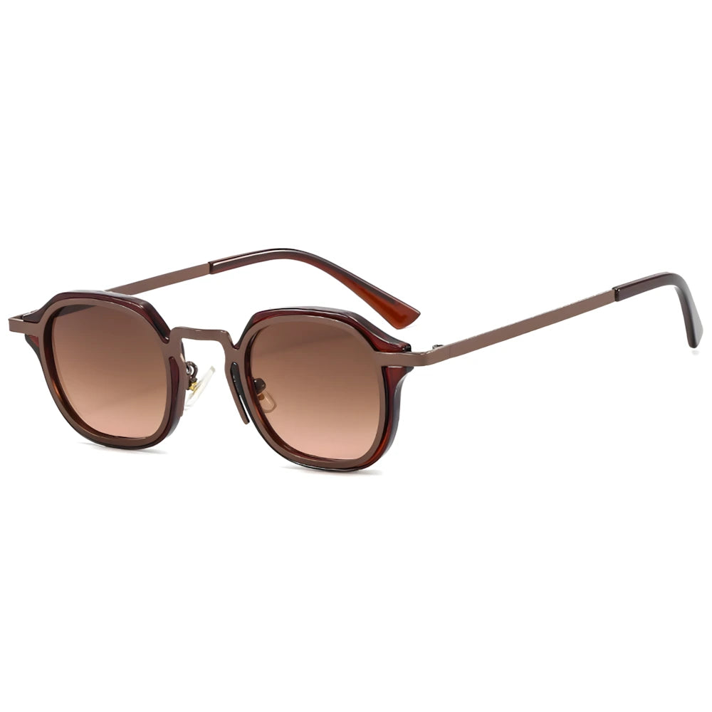 Small round metal sunglasses with brown frame and gradient lenses, side angle — HARO St. Tropez '56