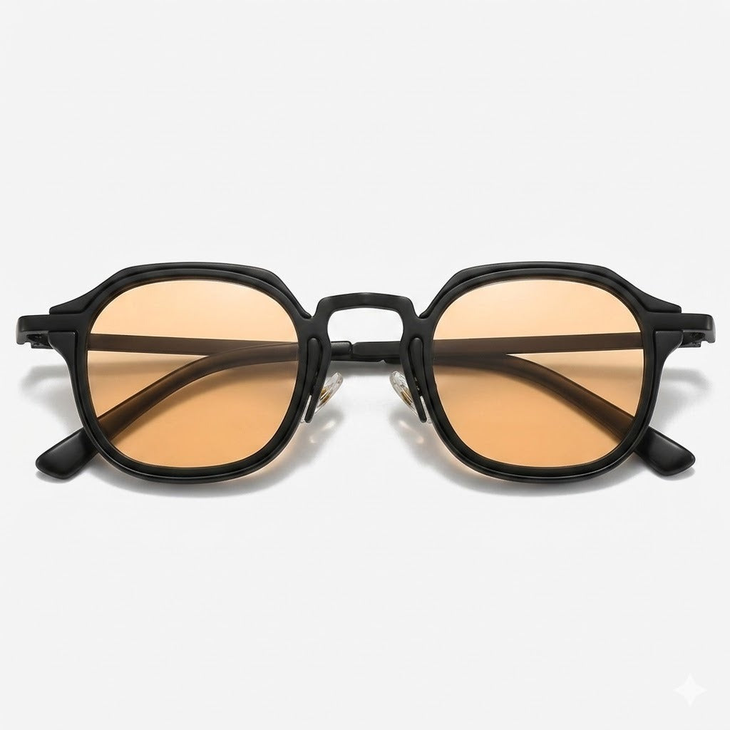 Small round metal sunglasses, model portrait — HARO St. Tropez '56