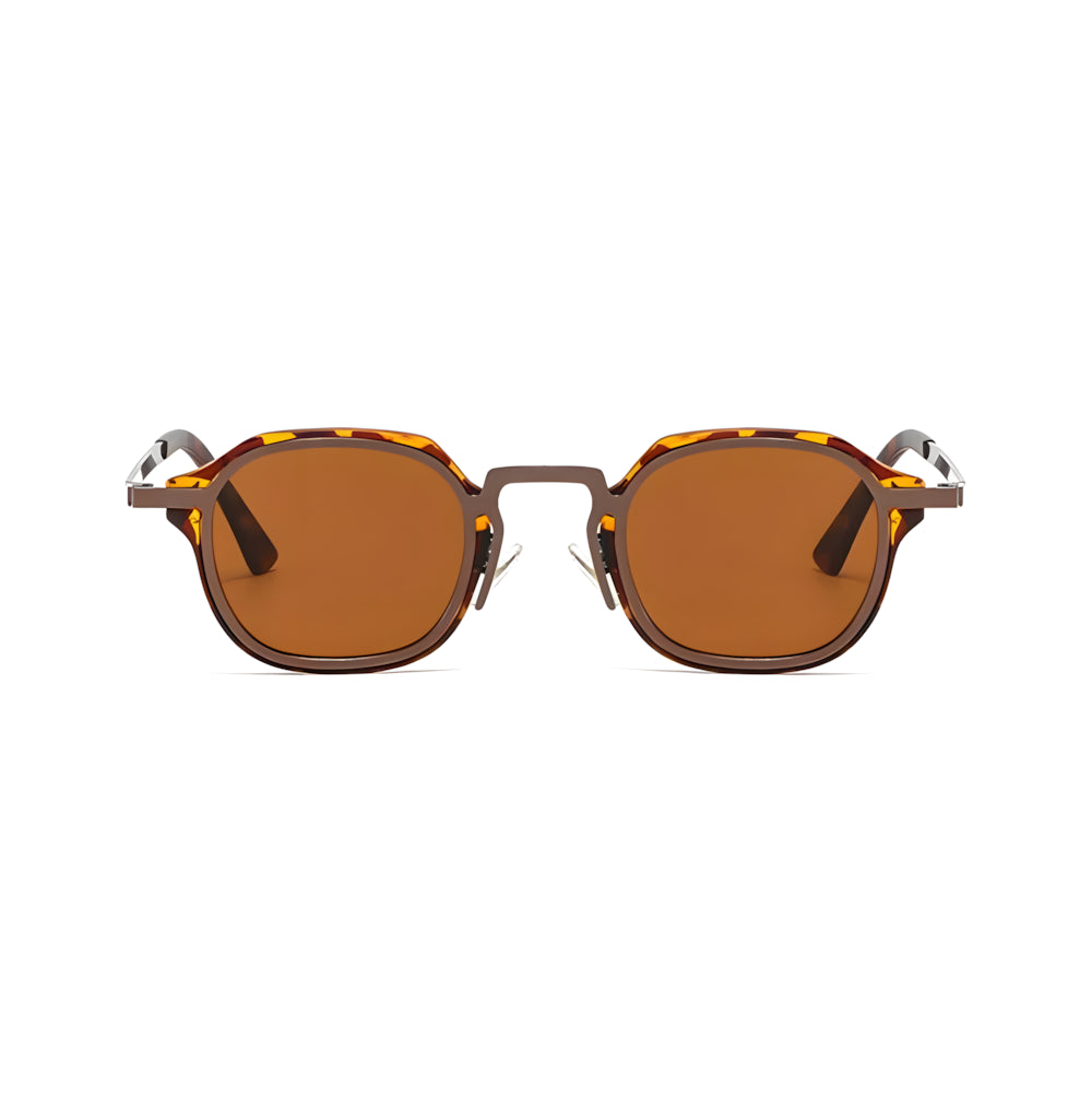 Small round metal sunglasses with tortoise frame and brown polarized lenses, front view — HARO St. Tropez '56