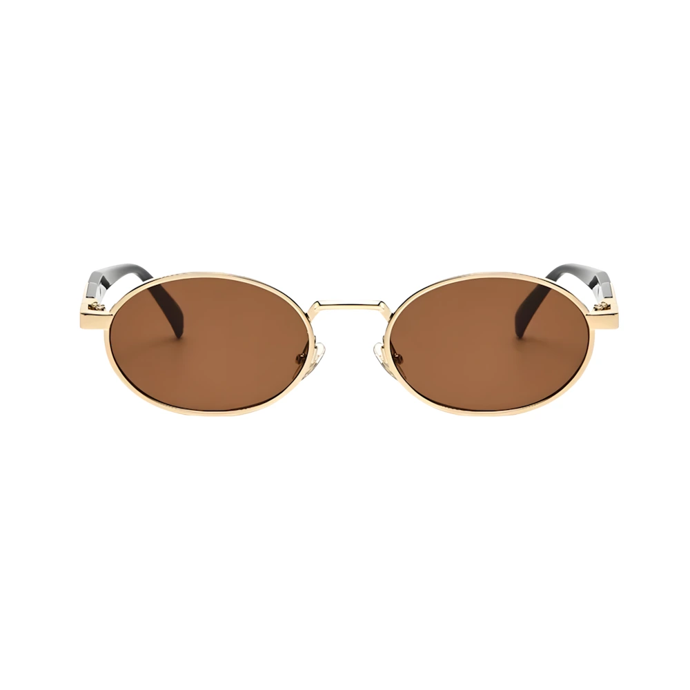 Round sunglasses with double bridge, gold frame and brown polarized lenses, front view — HARO Villefranche Rade