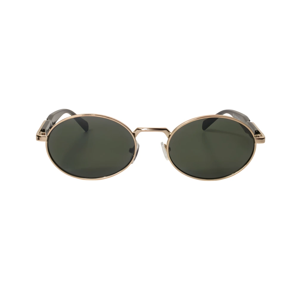 Round sunglasses with double bridge, gold frame and green polarized lenses, front view — HARO Villefranche Rade