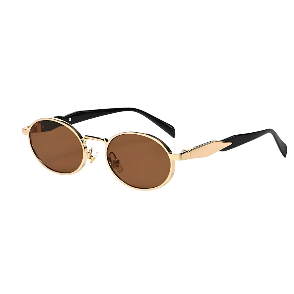 Double bridge round sunglasses with gold frame and brown lenses, side angle — HARO Villefranche Rade